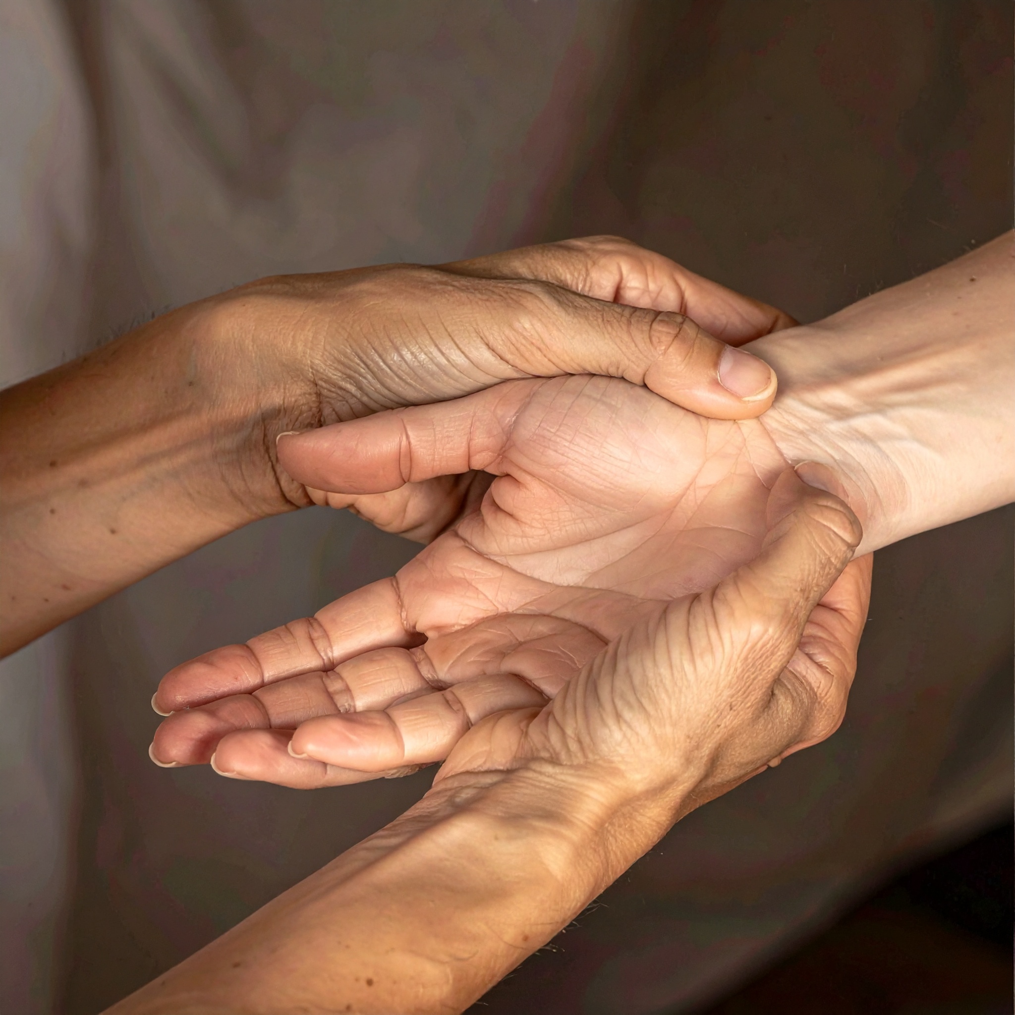 Deux mains s'entrelacent avec tendresse.