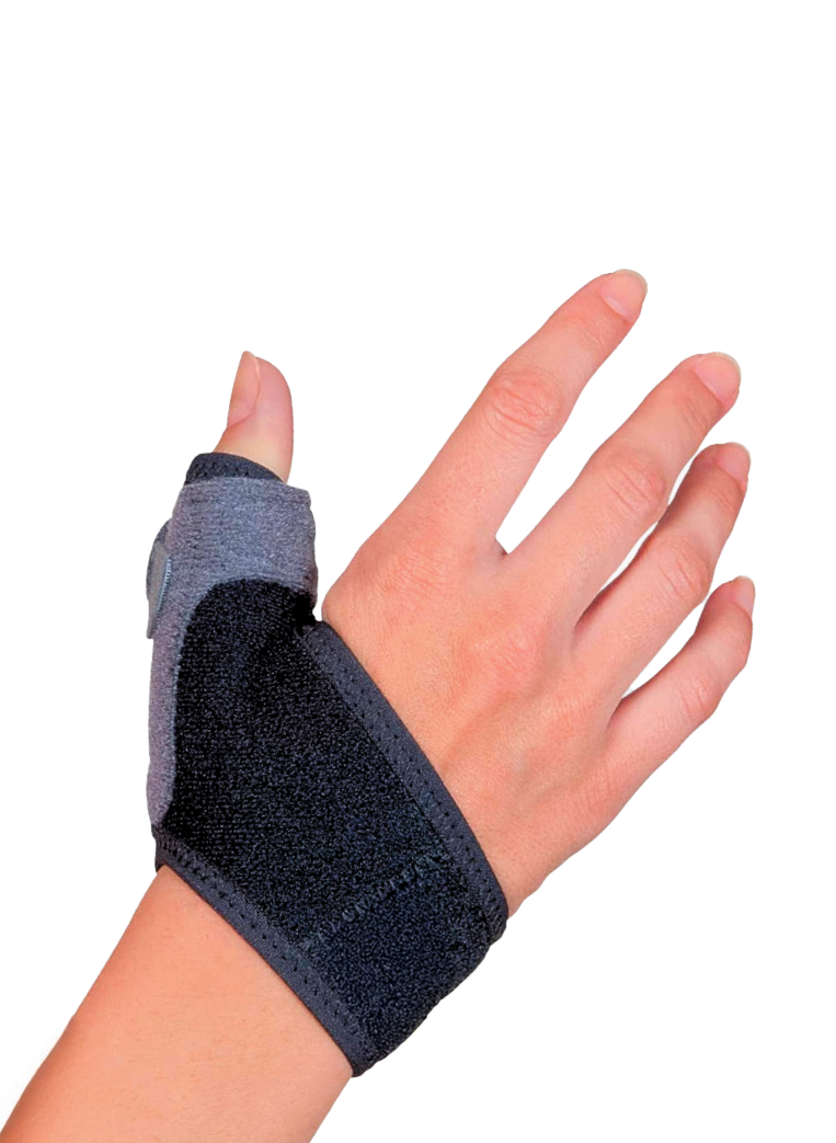 Orthèse de poignet ajustable en tissu élastique.