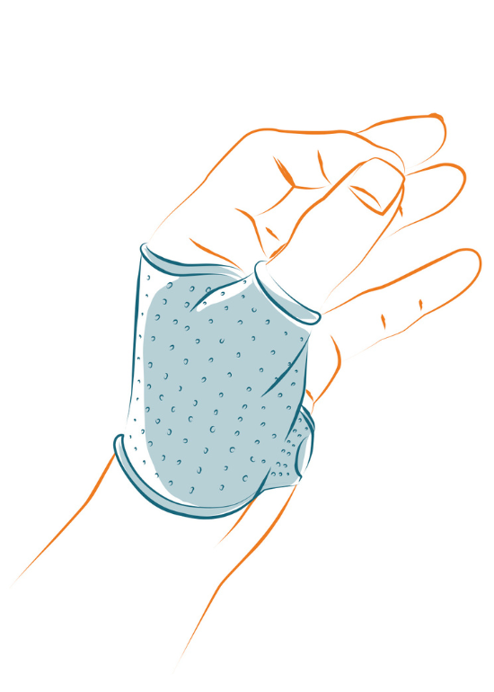 Hand met een speciale beschermende handschoen